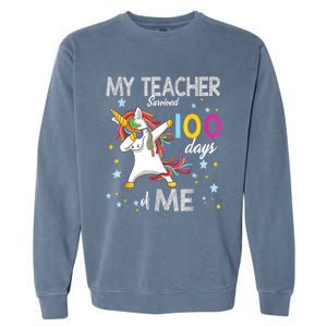 My Teacher Survived 100 Days Of Me 100th Day School Unicorn Meaningful Gift Garment-Dyed Sweatshirt