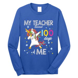 My Teacher Survived 100 Days Of Me 100th Day School Unicorn Meaningful Gift Long Sleeve Shirt