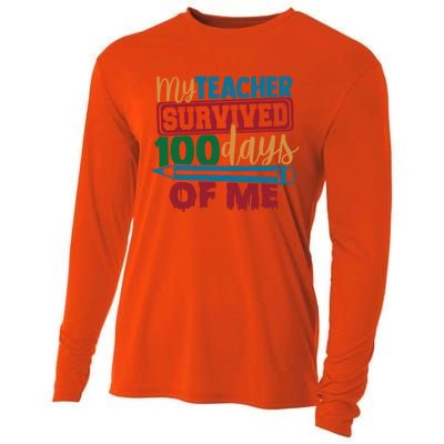 My Teacher Survived 100 Days Of Me Blue Colored Pencils Gift Cooling Performance Long Sleeve Crew