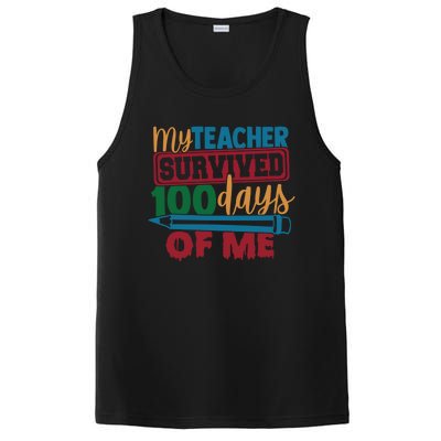 My Teacher Survived 100 Days Of Me Blue Colored Pencils Gift PosiCharge Competitor Tank