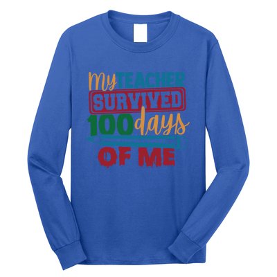 My Teacher Survived 100 Days Of Me Blue Colored Pencils Gift Long Sleeve Shirt