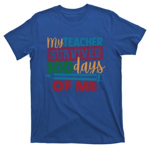 My Teacher Survived 100 Days Of Me Blue Colored Pencils Gift T-Shirt