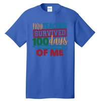 My Teacher Survived 100 Days Of Me Blue Colored Pencils Gift Tall T-Shirt