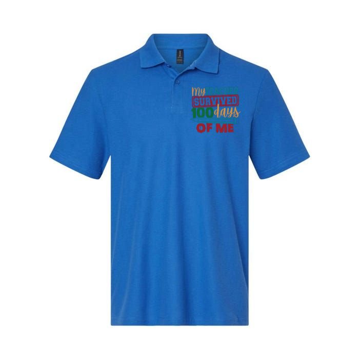 My Teacher Survived 100 Days Of Me Blue Colored Pencils Gift Softstyle Adult Sport Polo