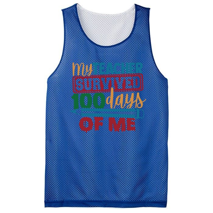 My Teacher Survived 100 Days Of Me Blue Colored Pencils Gift Mesh Reversible Basketball Jersey Tank