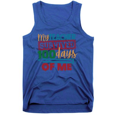 My Teacher Survived 100 Days Of Me Blue Colored Pencils Gift Tank Top