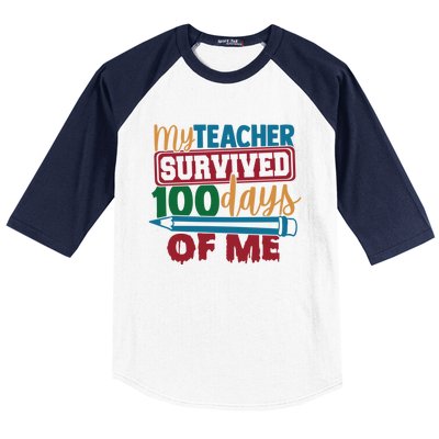 My Teacher Survived 100 Days Of Me Blue Colored Pencils Gift Baseball Sleeve Shirt