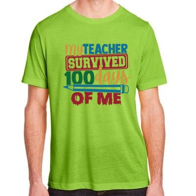 My Teacher Survived 100 Days Of Me Blue Colored Pencils Gift Adult ChromaSoft Performance T-Shirt