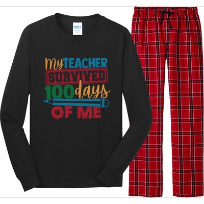 My Teacher Survived 100 Days Of Me Blue Colored Pencils Gift Long Sleeve Pajama Set