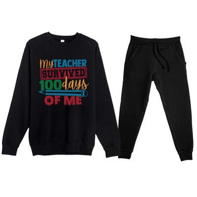 My Teacher Survived 100 Days Of Me Blue Colored Pencils Gift Premium Crewneck Sweatsuit Set