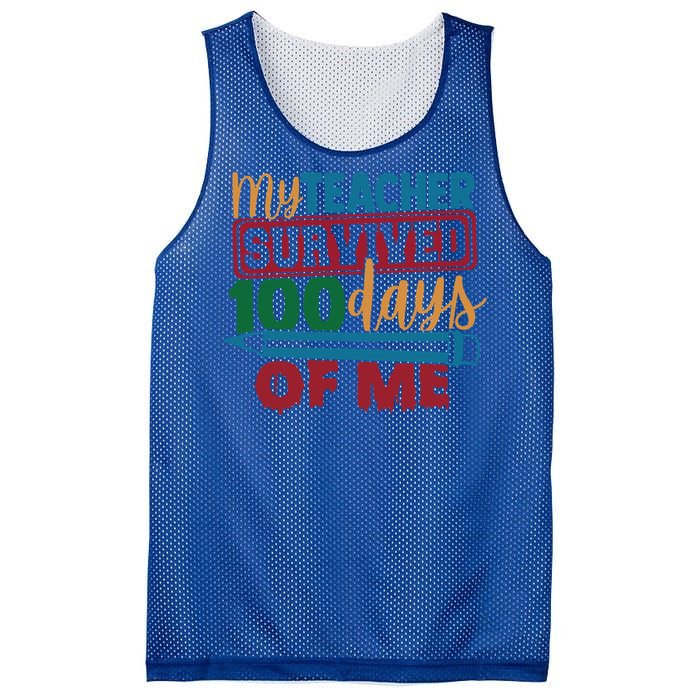 My Teacher Survived 100 Days Of Me Blue Colored Pencils Gift Mesh Reversible Basketball Jersey Tank