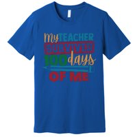 My Teacher Survived 100 Days Of Me Blue Colored Pencils Gift Premium T-Shirt