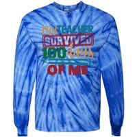 My Teacher Survived 100 Days Of Me Blue Colored Pencils Gift Tie-Dye Long Sleeve Shirt