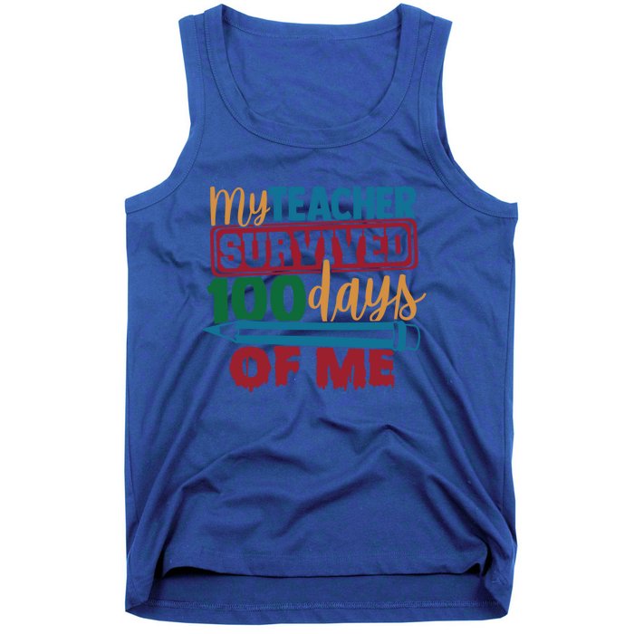 My Teacher Survived 100 Days Of Me Blue Colored Pencils Gift Tank Top