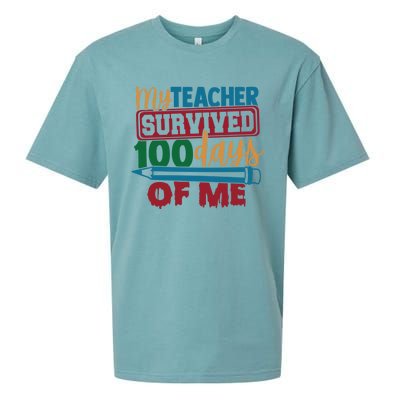 My Teacher Survived 100 Days Of Me Blue Colored Pencils Gift Sueded Cloud Jersey T-Shirt