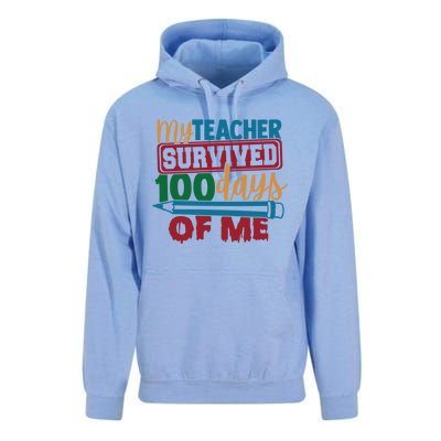 My Teacher Survived 100 Days Of Me Blue Colored Pencils Gift Unisex Surf Hoodie