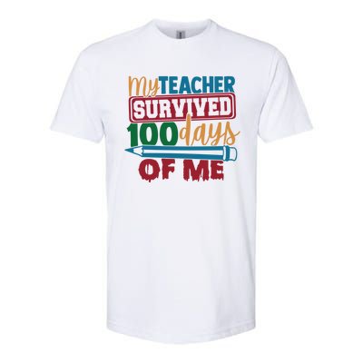 My Teacher Survived 100 Days Of Me Blue Colored Pencils Gift Softstyle CVC T-Shirt