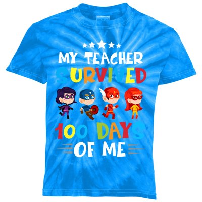 My Teacher Survived 100 Days Of Me Cute Superheroes Gift Kids Tie-Dye T-Shirt