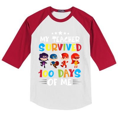 My Teacher Survived 100 Days Of Me Cute Superheroes Gift Kids Colorblock Raglan Jersey