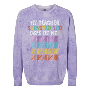 My Teacher Survived 100 Days Of Me Funny 100th Day Of School Gift Colorblast Crewneck Sweatshirt