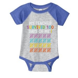 My Teacher Survived 100 Days Of Me Funny 100th Day Of School Gift Infant Baby Jersey Bodysuit