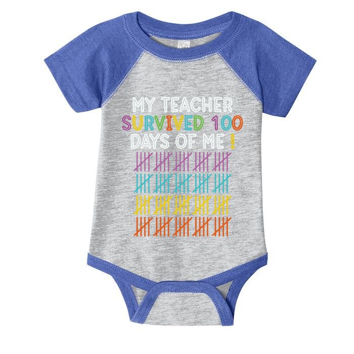 My Teacher Survived 100 Days Of Me Funny 100th Day Of School Gift Infant Baby Jersey Bodysuit