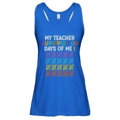 My Teacher Survived 100 Days Of Me Funny 100th Day Of School Gift Ladies Essential Flowy Tank