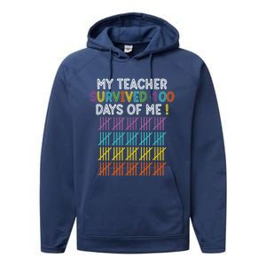 My Teacher Survived 100 Days Of Me Funny 100th Day Of School Gift Performance Fleece Hoodie