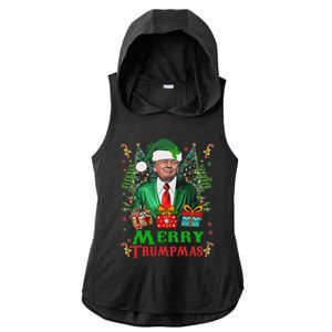 Merry Trumpmas Santa Trump Christmas Ugly Sweater Ladies PosiCharge Tri-Blend Wicking Draft Hoodie Tank