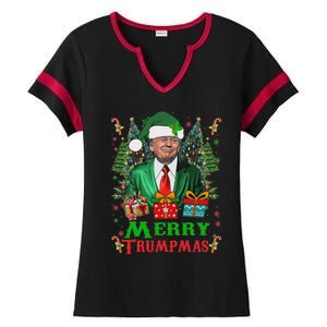 Merry Trumpmas Santa Trump Christmas Ugly Sweater Ladies Halftime Notch Neck Tee