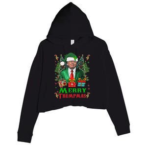 Merry Trumpmas Santa Trump Christmas Ugly Sweater Crop Fleece Hoodie