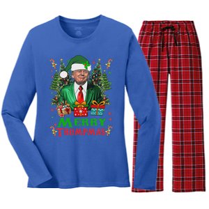 Merry Trumpmas Santa Trump Christmas Ugly Sweater Women's Long Sleeve Flannel Pajama Set 