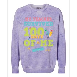 My Teacher Survived 100 Days Of Me Funny 100th Day Of School Meaningful Gift Colorblast Crewneck Sweatshirt