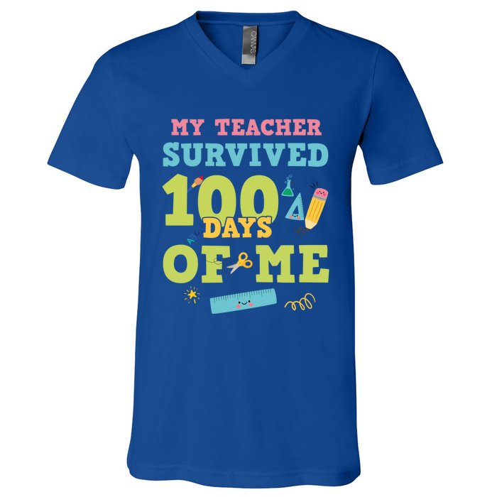 My Teacher Survived 100 Days Of Me Funny 100th Day Of School Meaningful Gift V-Neck T-Shirt