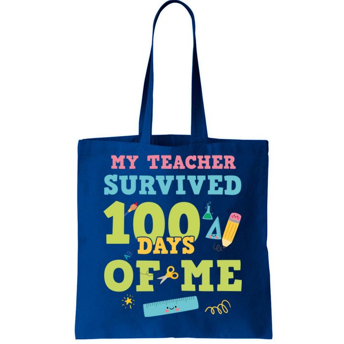 My Teacher Survived 100 Days Of Me Funny 100th Day Of School Meaningful Gift Tote Bag