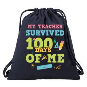 My Teacher Survived 100 Days Of Me Funny 100th Day Of School Meaningful Gift Drawstring Bag