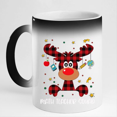 Math Teacher Squad Red Plaid Reindeer Santa Christmas Gift 11oz Black Color Changing Mug