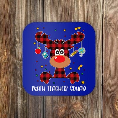 Math Teacher Squad Red Plaid Reindeer Santa Christmas Gift Coaster