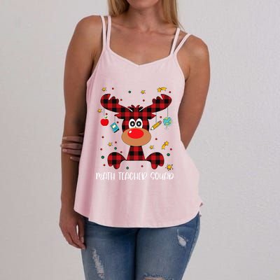 Math Teacher Squad Red Plaid Reindeer Santa Christmas Gift Women's Strappy Tank