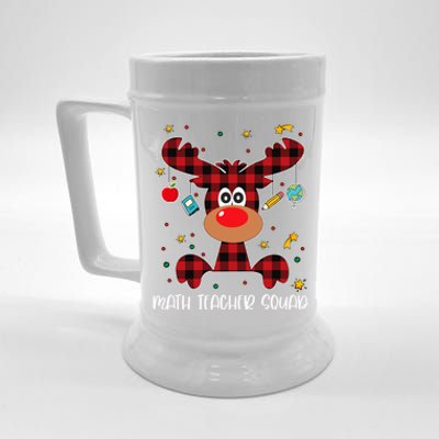 Math Teacher Squad Red Plaid Reindeer Santa Christmas Gift Beer Stein