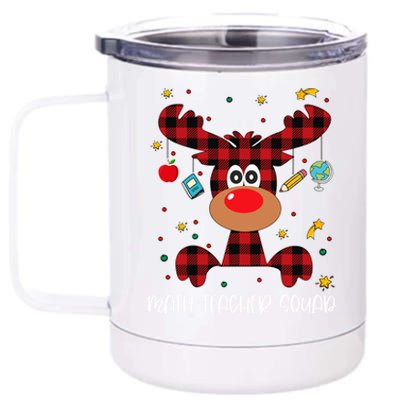 Math Teacher Squad Red Plaid Reindeer Santa Christmas Gift 12 oz Stainless Steel Tumbler Cup