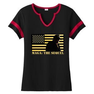 Maga The Sequel Trump 2024 Winner Second Term American Flag Ladies Halftime Notch Neck Tee