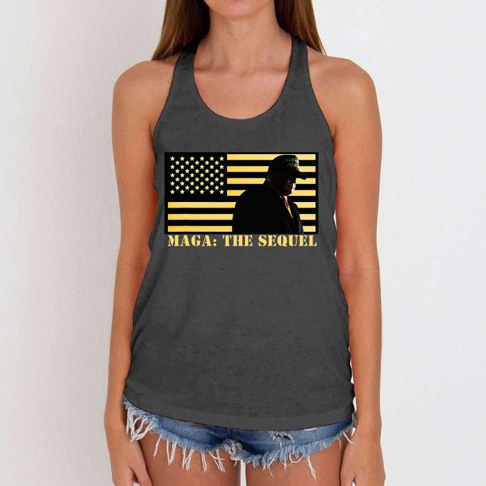 Maga The Sequel Trump 2024 Winner Second Term American Flag Women's Knotted Racerback Tank