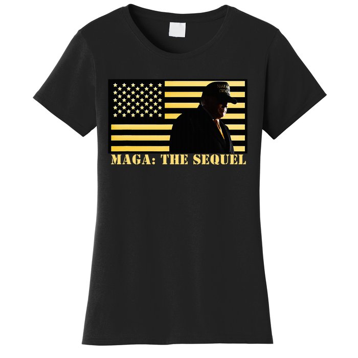 Maga The Sequel Trump 2024 Winner Second Term American Flag Women's T-Shirt