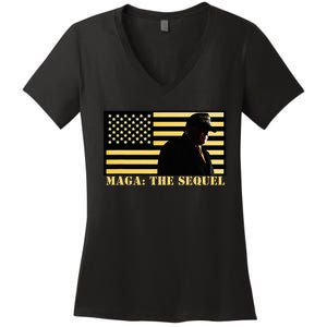 Maga The Sequel Trump 2024 Winner Second Term American Flag Women's V-Neck T-Shirt