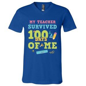 My Teacher Survived 100 Days Of Me Funny 100th Day Of School Meaningful Gift V-Neck T-Shirt