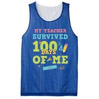 My Teacher Survived 100 Days Of Me Funny 100th Day Of School Meaningful Gift Mesh Reversible Basketball Jersey Tank