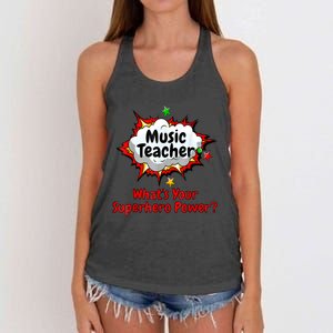 Music Teacher Superhero Funny Comic Tee Women's Knotted Racerback Tank