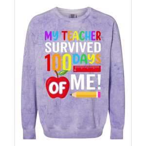 My Teacher Survived 100 Days Of Me Funny Kindergarten Gift Colorblast Crewneck Sweatshirt