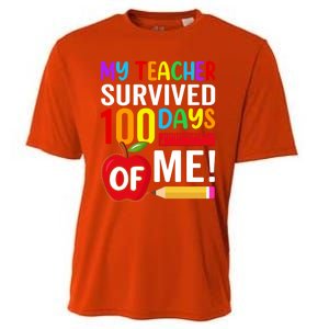 My Teacher Survived 100 Days Of Me Funny Kindergarten Gift Cooling Performance Crew T-Shirt